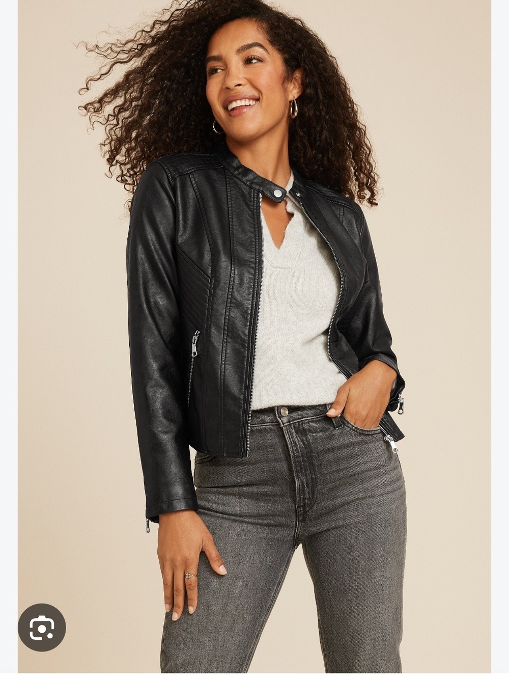 Maurices Sz 0x  Black Faux Leather Moto Jacket with Snap Collar